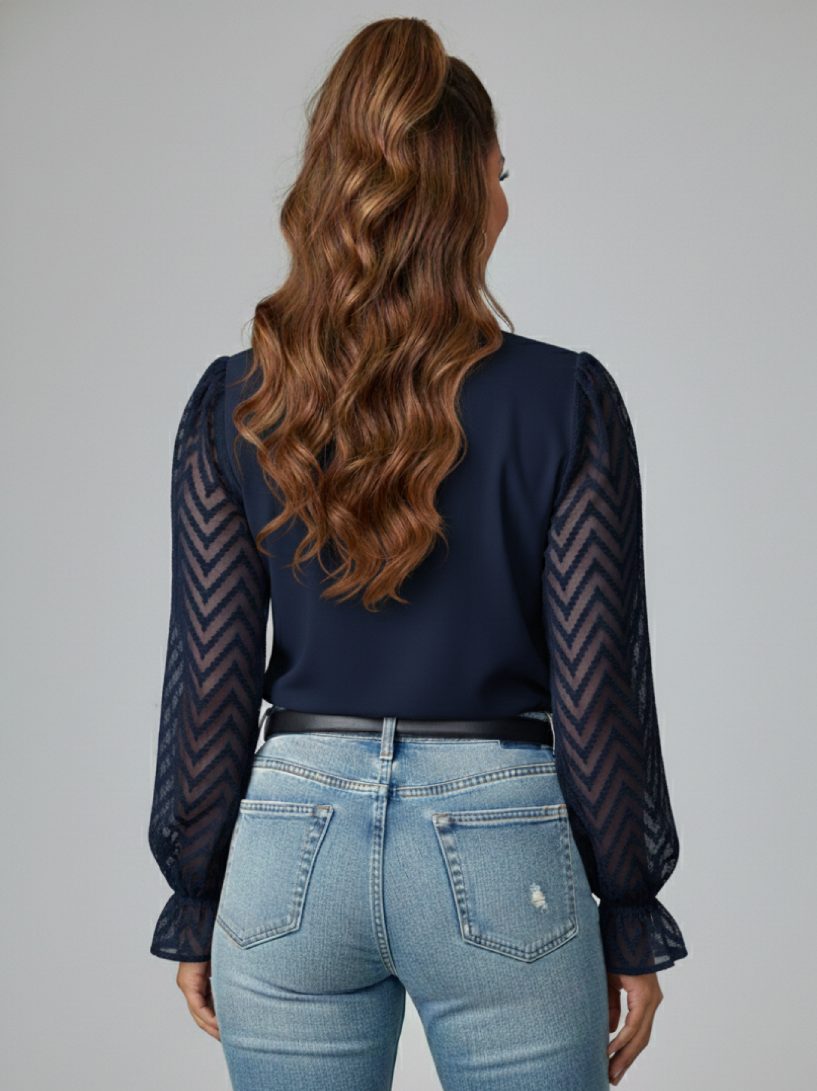 High Neck Long Sleeve Chiffon Blouse