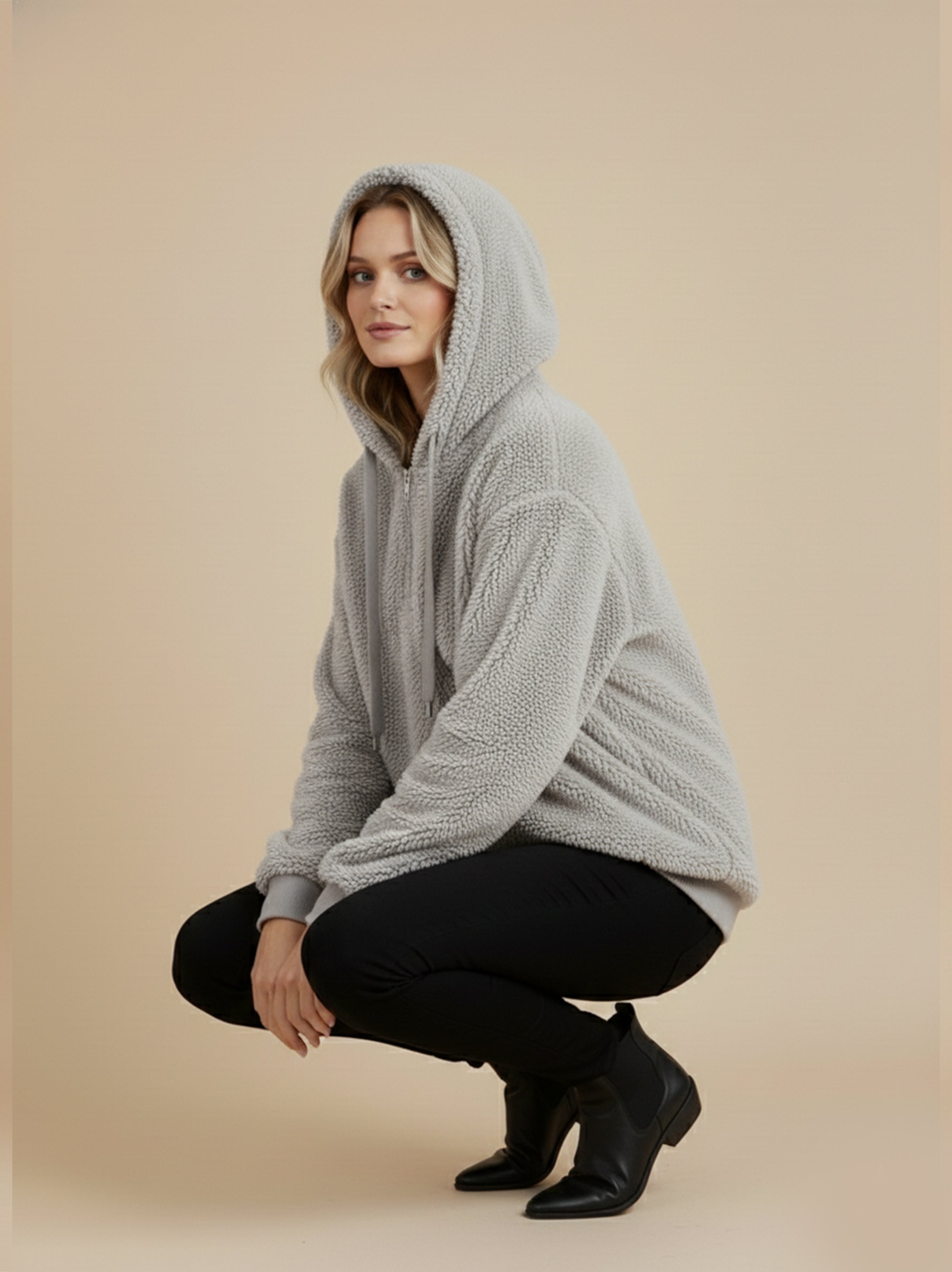 Athena Drawstring Teddy Hoodie