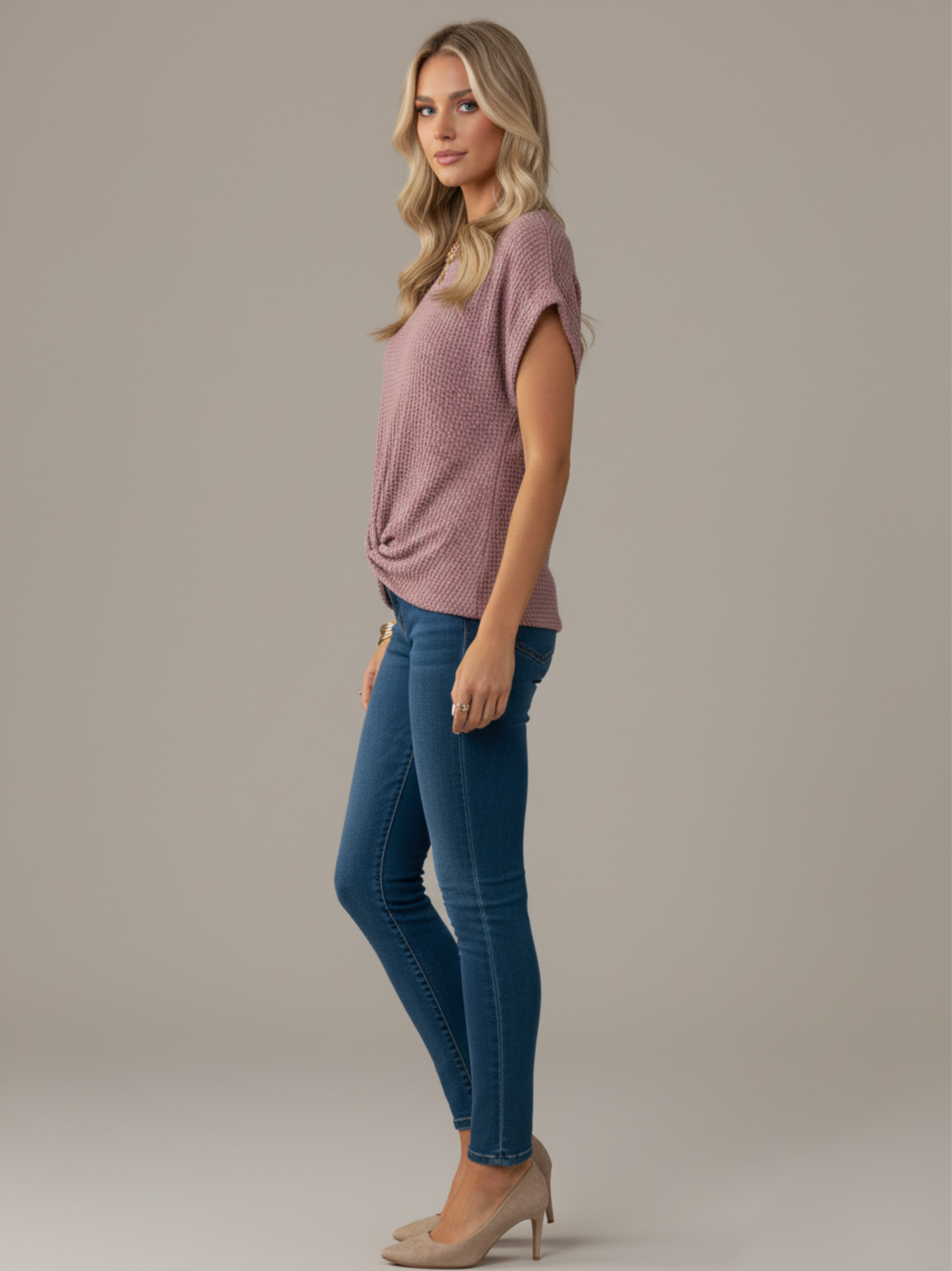 Textured Knit Short Sleeve Fitted Top