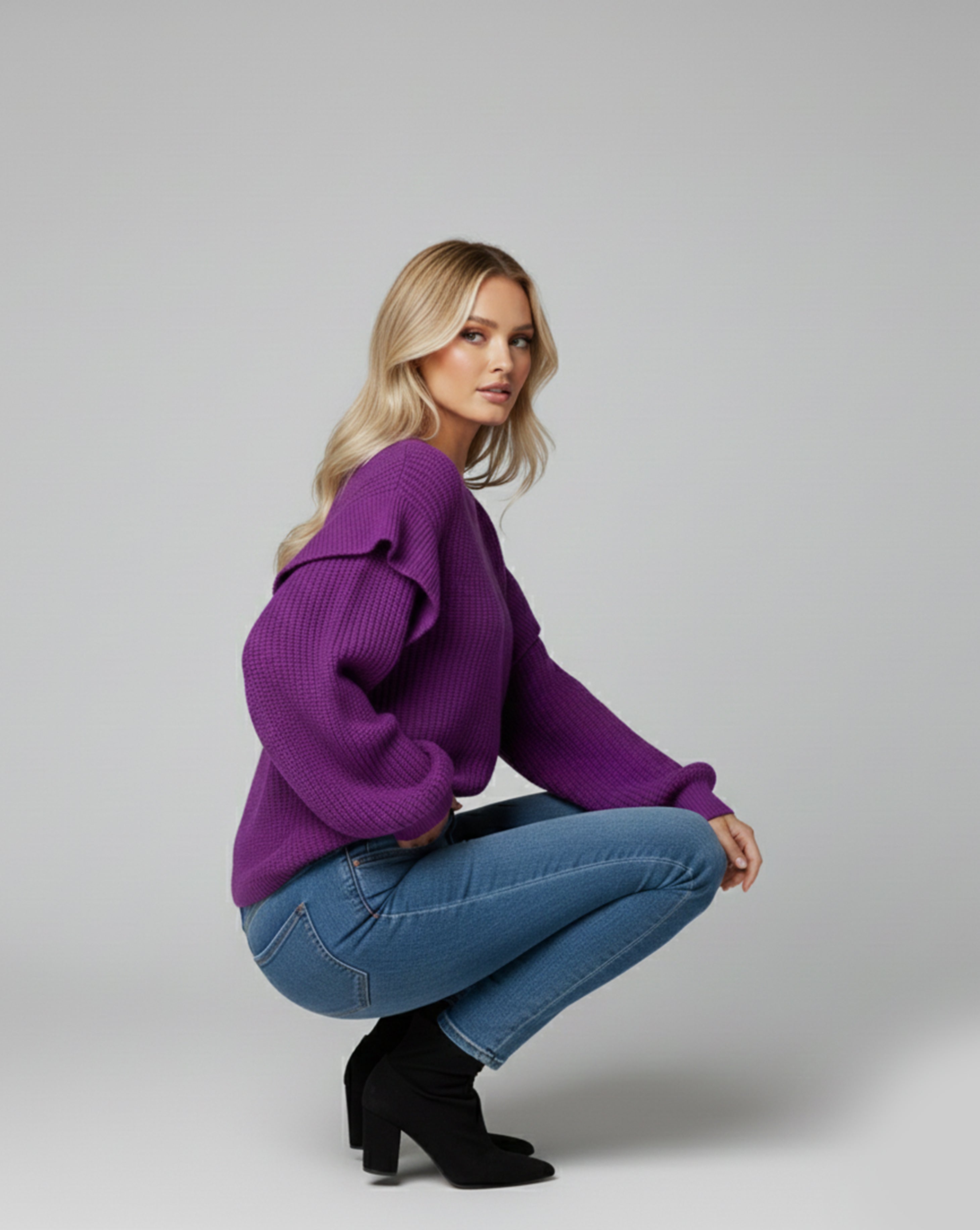 Textured Sleeve Knit Crew Sweater
