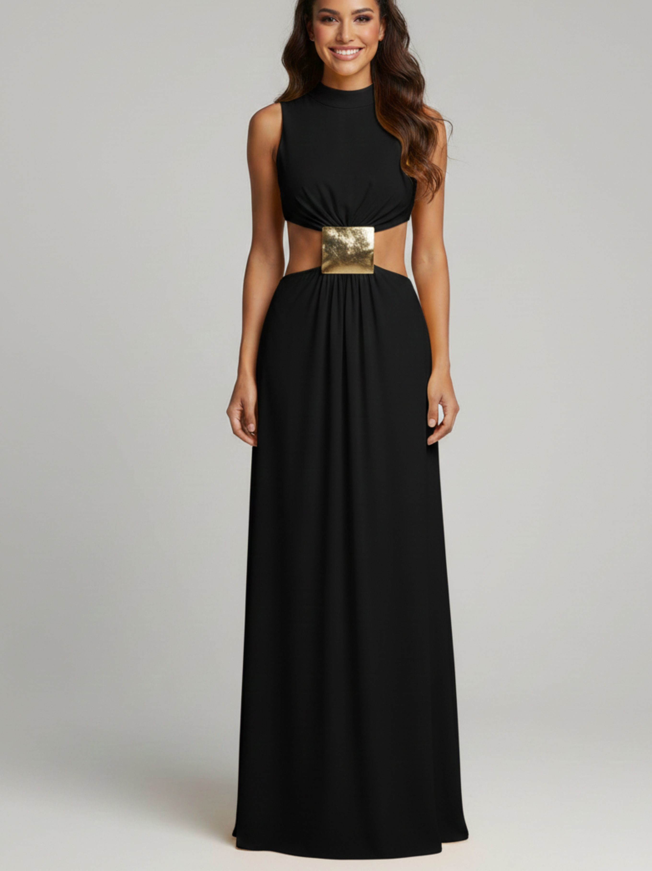 High Neck Cutout Waist Maxi Dress