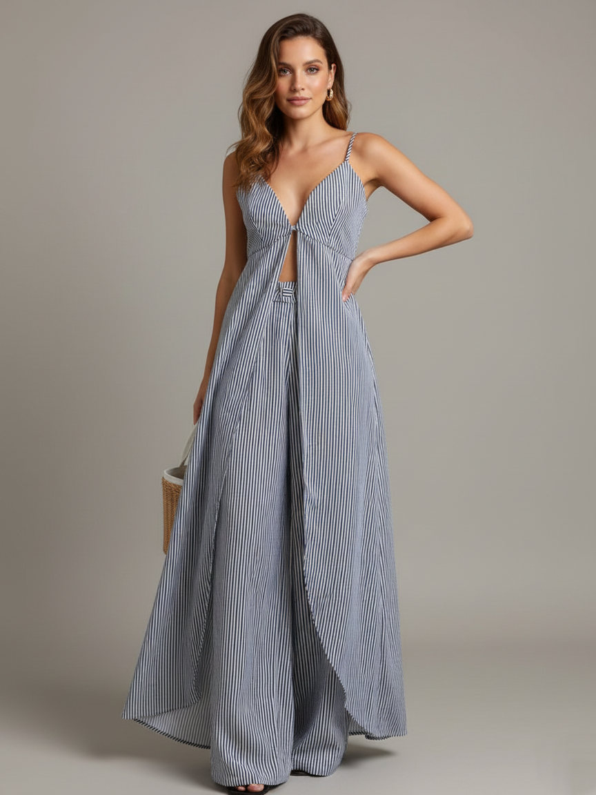 Classic Striped Top and Wide-Leg Pants Set