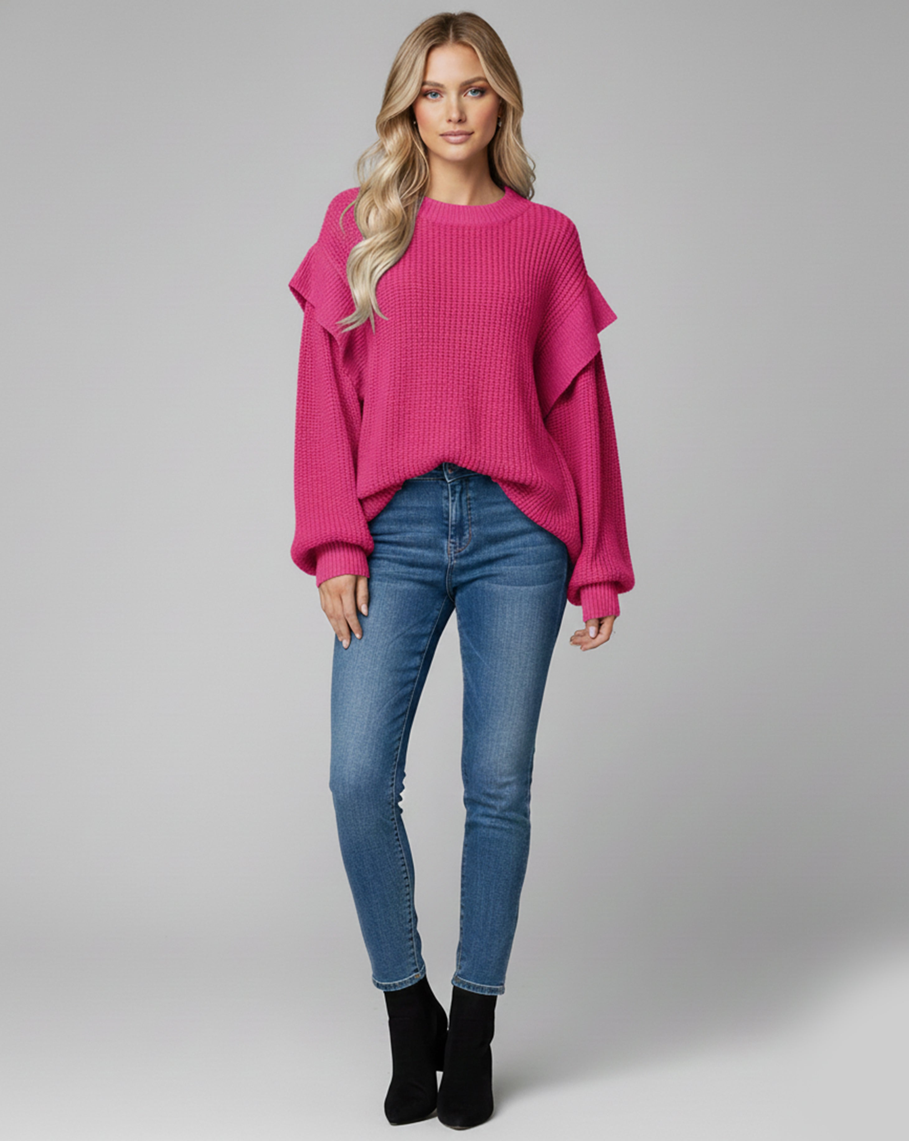 Textured Sleeve Knit Crew Sweater
