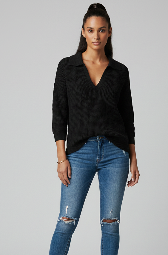 Crochet V-Neck Collar Top