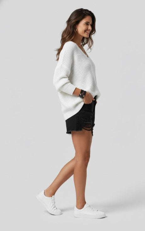 Relaxed Fit V-Neck Knit Sweater