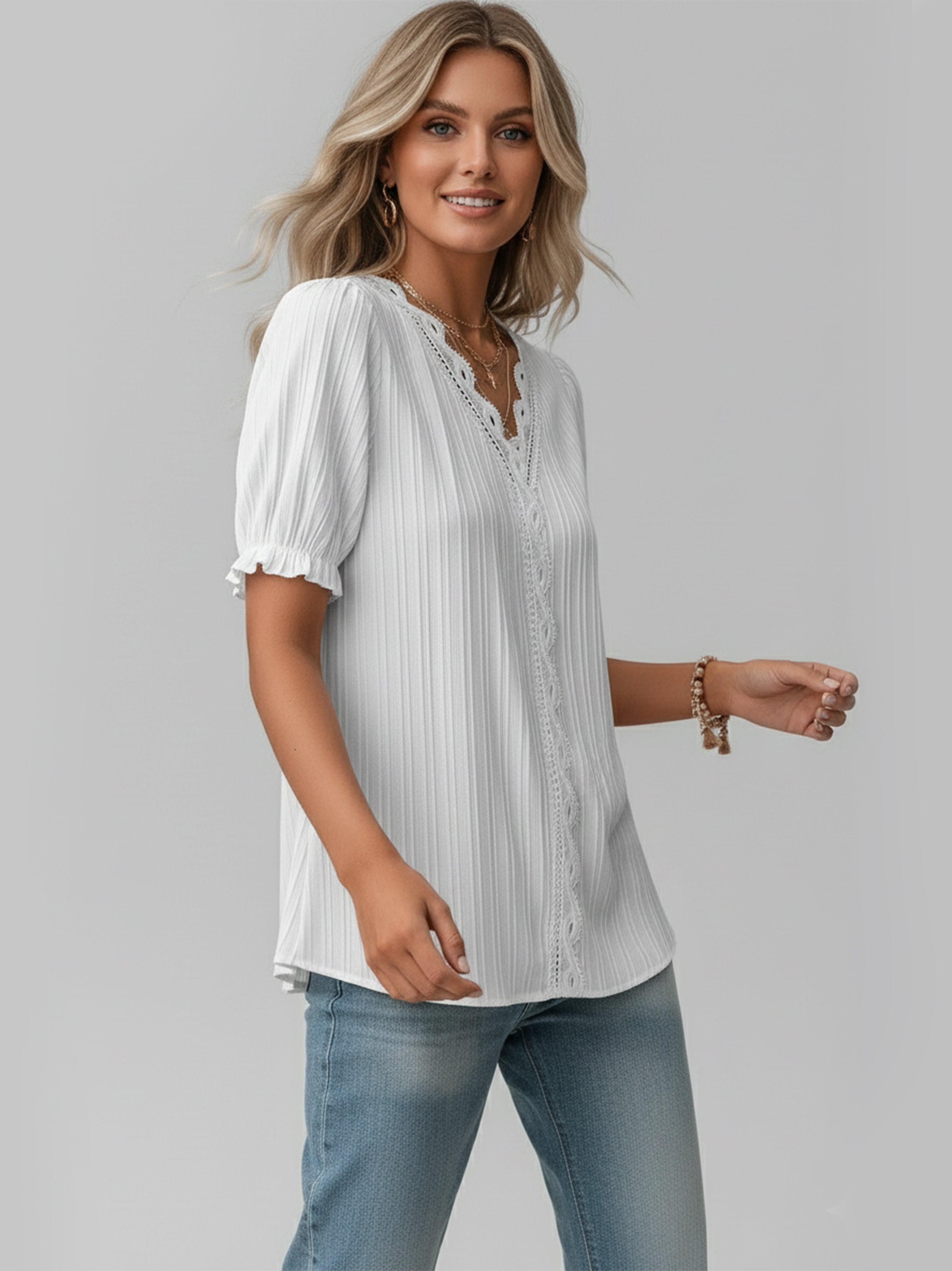 Minimal V-Neck Short Sleeve Shirt